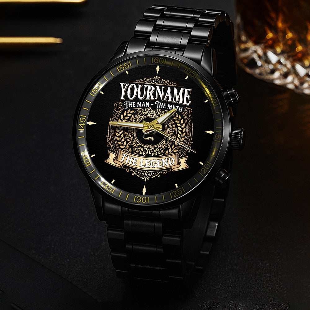 Steel Black Men 456 - Personalized Name Watch " The Man The Myth The Legend