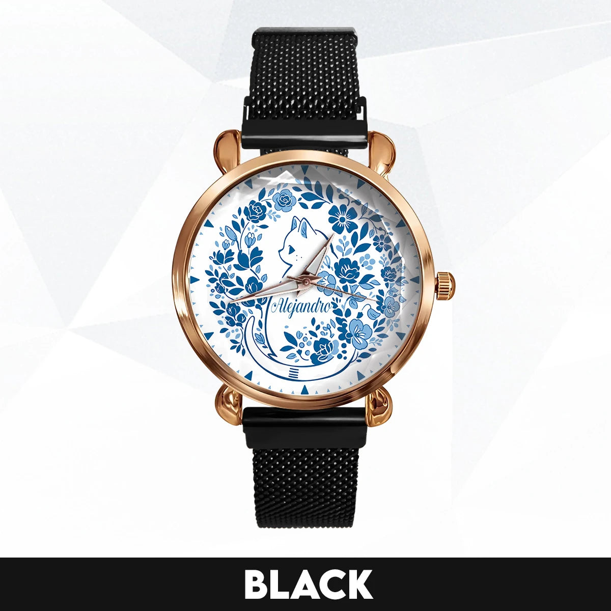 ALEJANDRO 13K1-475 Blue Floral Cat Mesh Watch