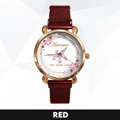 Live Laugh Love Flower Wreath Rose Golden Watch MARIANA M1-W10