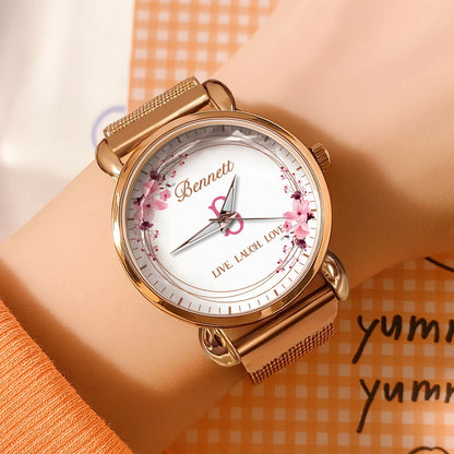 Live Laugh Love Flower Wreath Rose Golden Watch BENNETT M1-W10