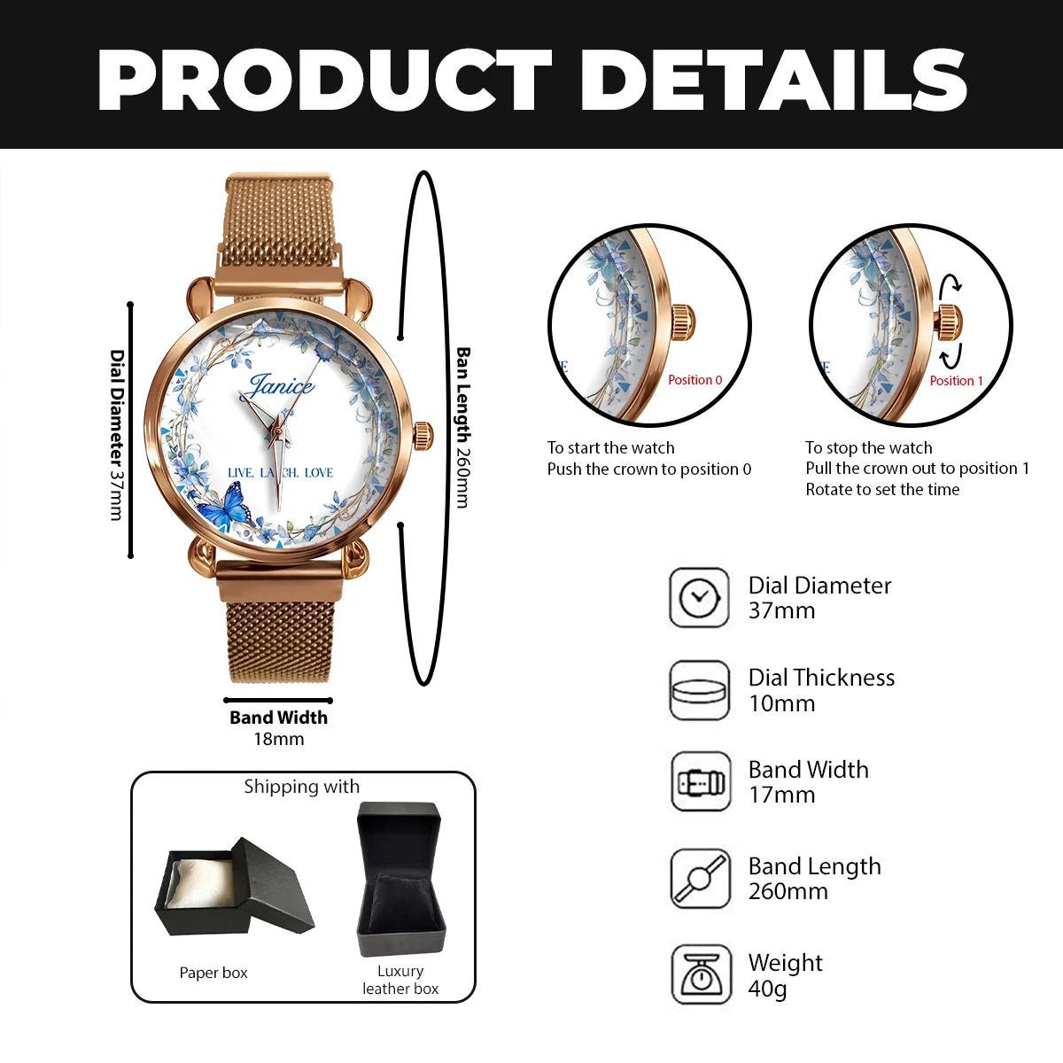 Live Laugh Love Blue Wreath Watch JANICE M1-W9