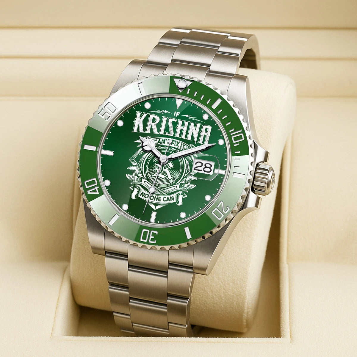 KRISHNA 13K2-448 Personalized Green Watch “If ... Can’t Fix It No One Can”