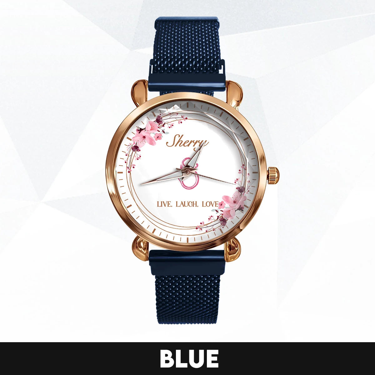 Live Laugh Love Flower Wreath Rose Golden Watch SHERRY M1-W10