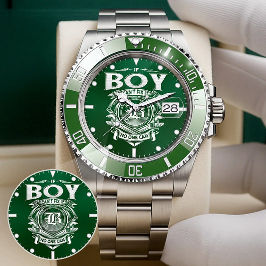BOY 13K2-448 Personalized Green Watch “If ... Can’t Fix It No One Can”