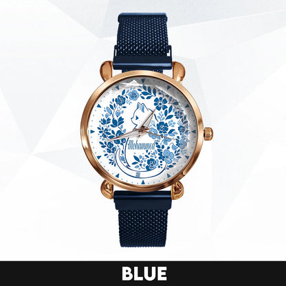 MOHAMMED 13K1-475 Blue Floral Cat Mesh Watch