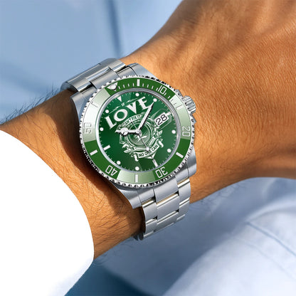 LOVE 13K1-448 Personalized Green Watch “If ... Can’t Fix It No One Can”