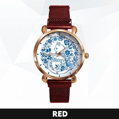 MARCOS 13K1-475 Blue Floral Cat Mesh Watch