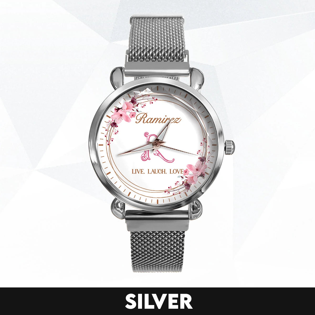 Live Laugh Love Flower Wreath Rose Golden Watch RAMIREZ M1-W10
