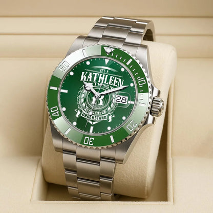 KATHLEEN 13K1-440 Personalized Green Submariner Watch, Premium Gift for Anniversary