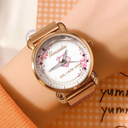 Live Laugh Love Flower Wreath Rose Golden Watch GONZALES M1-W10