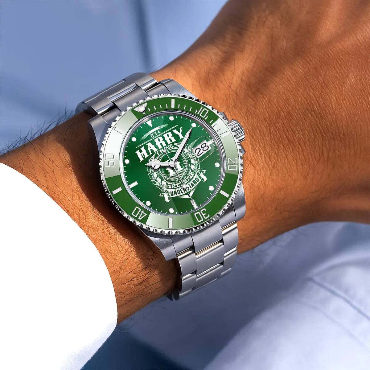 HARRY 13K1-440 Personalized Green Submariner Watch, Premium Gift for Anniversary