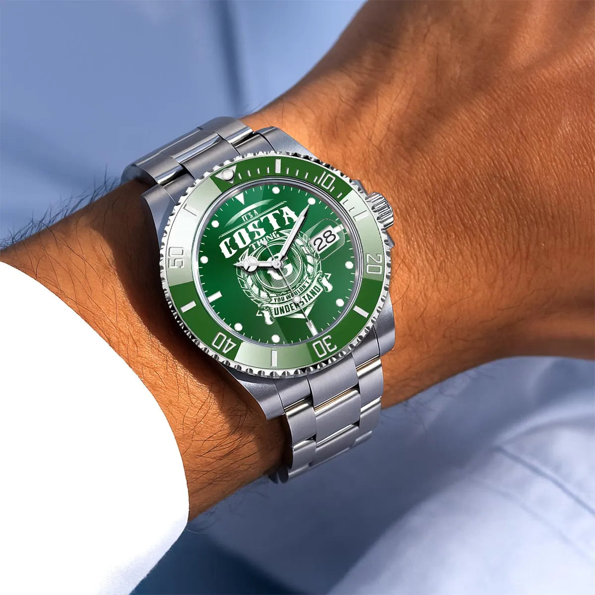 COSTA 13K1-440 Personalized Green Submariner Watch, Premium Gift for Anniversary