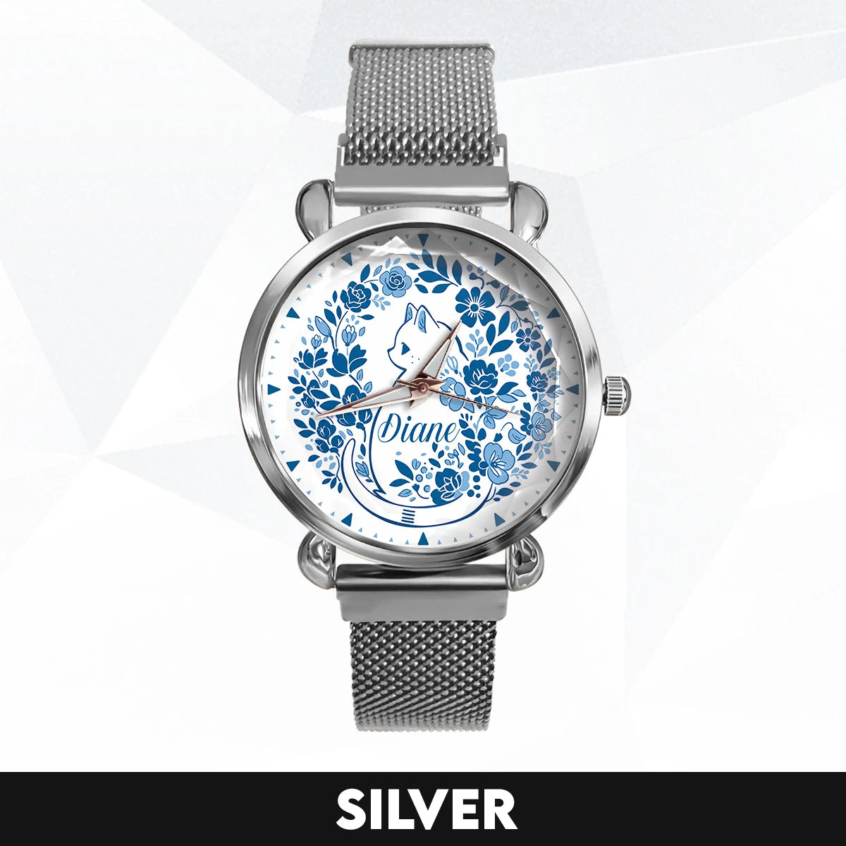 DIANE 13K1-475 Blue Floral Cat Mesh Watch