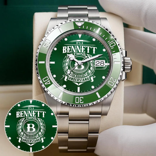 BENNETT 13K1-440 Personalized Green Submariner Watch, Premium Gift for Anniversary
