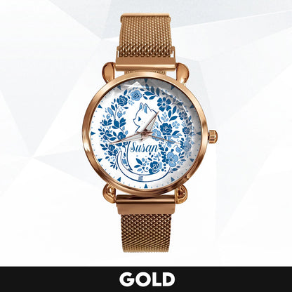 SUSAN 13K1-475 Blue Floral Cat Mesh Watch