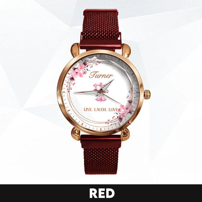 Live Laugh Love Flower Wreath Rose Golden Watch TURNER M1-W10
