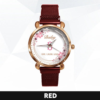 Live Laugh Love Flower Wreath Rose Golden Watch BAILEY M1-W10
