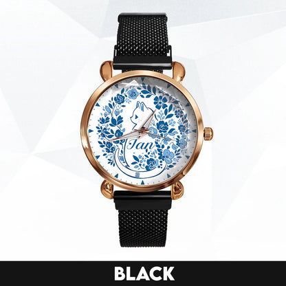 IAN 13K1-475 Blue Floral Cat Mesh Watch