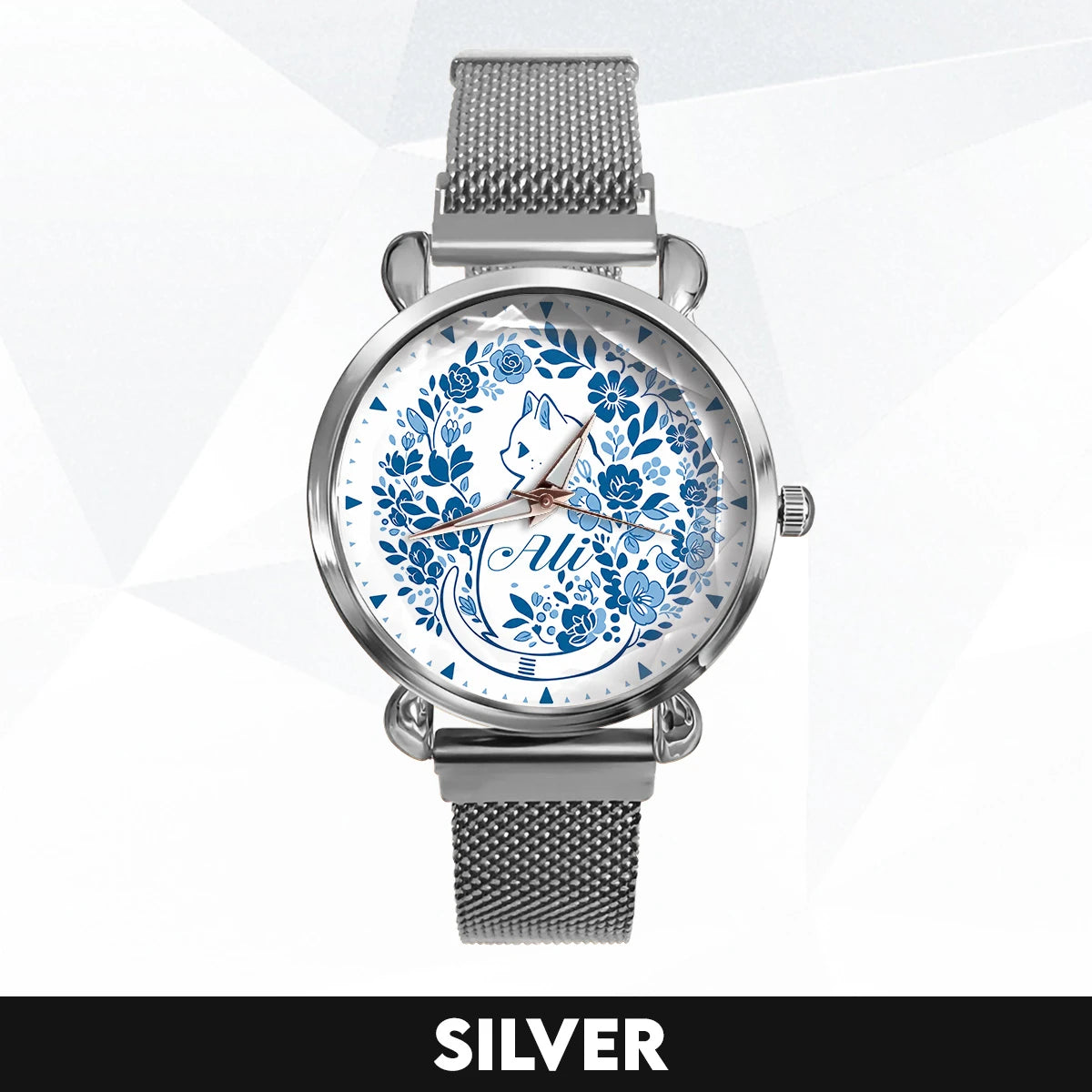 ALI 13K1-475 Blue Floral Cat Mesh Watch