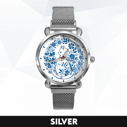 ALI 13K1-475 Blue Floral Cat Mesh Watch
