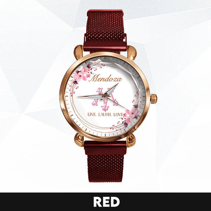 Live Laugh Love Flower Wreath Rose Golden Watch MENDOZA M1-W10