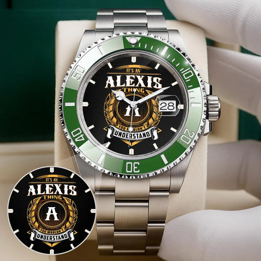 ALEXIS 13K1-439 Personalized Green Submariner Watch, Premium Gift for Anniversary