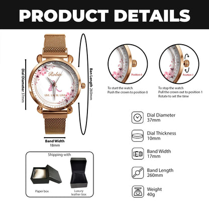 Live Laugh Love Flower Wreath Rose Golden Watch ROBIN M1-W10