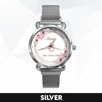 Live Laugh Love Flower Wreath Rose Golden Watch SIMON M1-W10