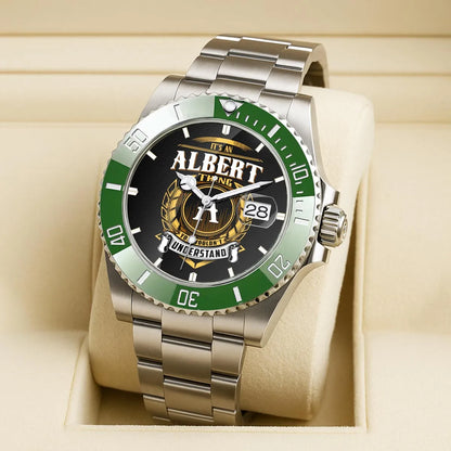 ALBERT 13K1-439 Personalized Green Submariner Watch, Premium Gift for Anniversary