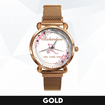 Live Laugh Love Flower Wreath Rose Golden Watch RICHARDSON M1-W10