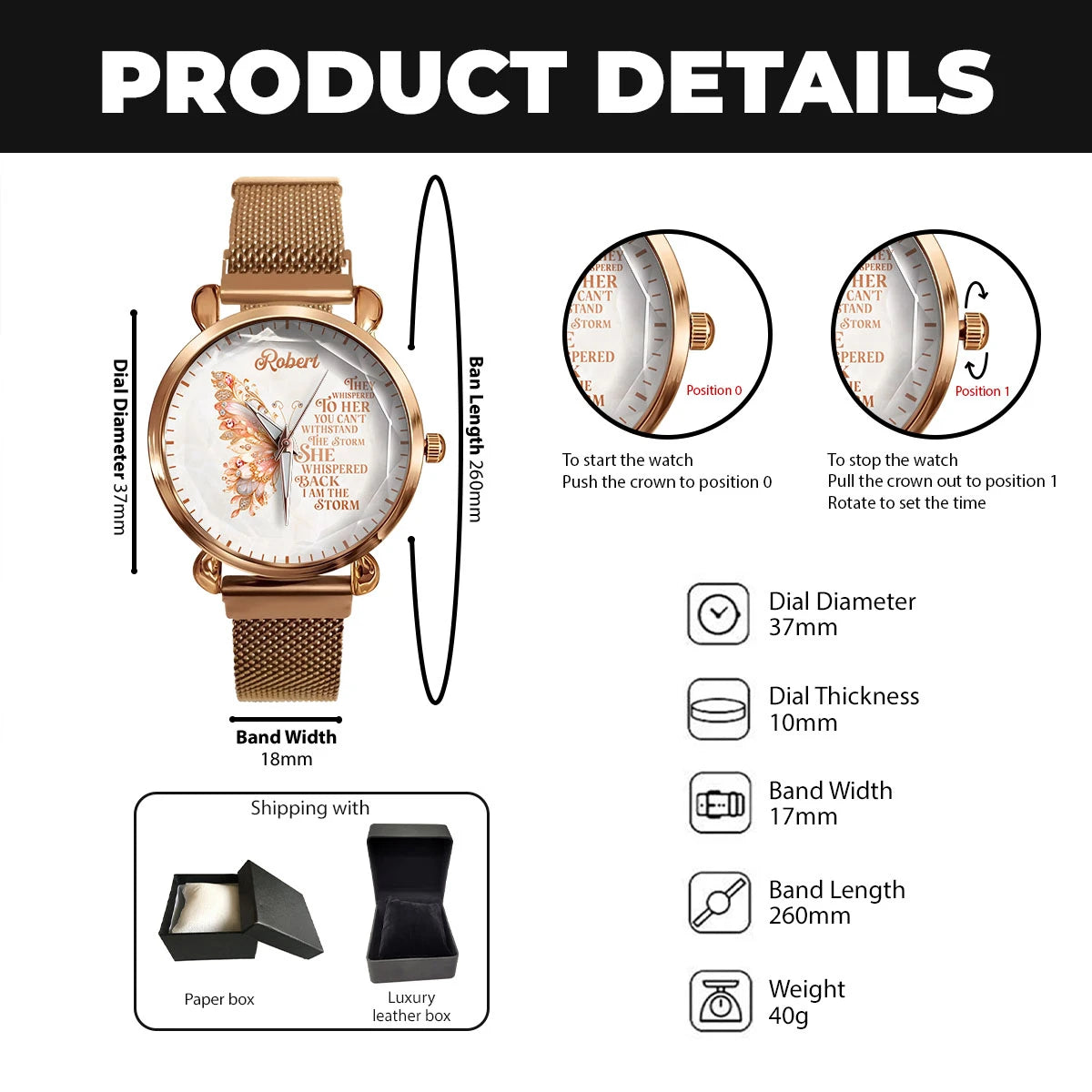 They Whisper To Her You Can't Withstand The Storm Golden Rose Watch ROBERT M1-W19