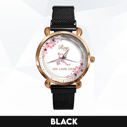 Live Laugh Love Flower Wreath Rose Golden Watch ROY M1-W10
