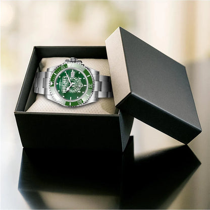 HUGHES 13K1-440 Personalized Green Submariner Watch, Premium Gift for Anniversary