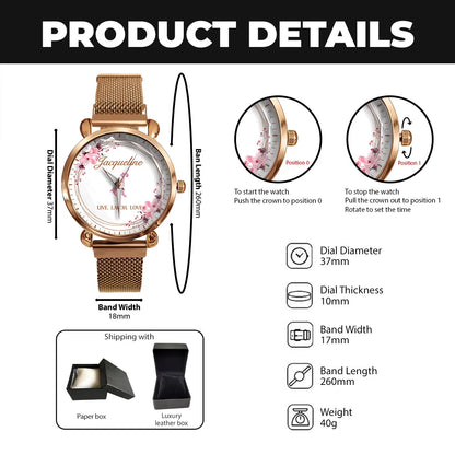 Live Laugh Love Flower Wreath Rose Golden Watch JACQUELINE M1-W10