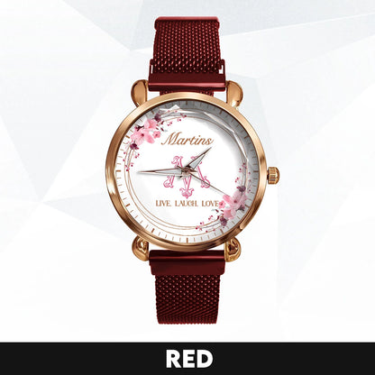 Live Laugh Love Flower Wreath Rose Golden Watch MARTINS M1-W10