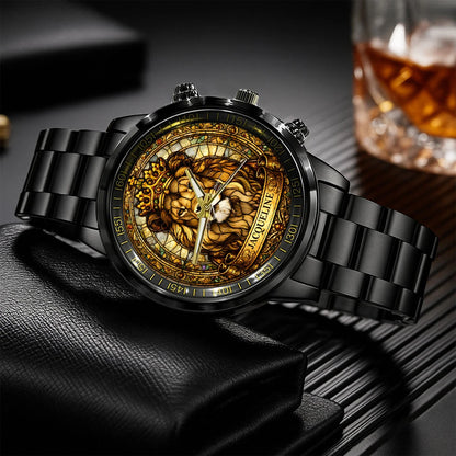 JACQUELINE 13K1-484 Personalized King Lion Luxury Stainless Steel Watch