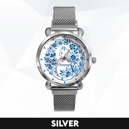 DANNY 13K1-475 Blue Floral Cat Mesh Watch