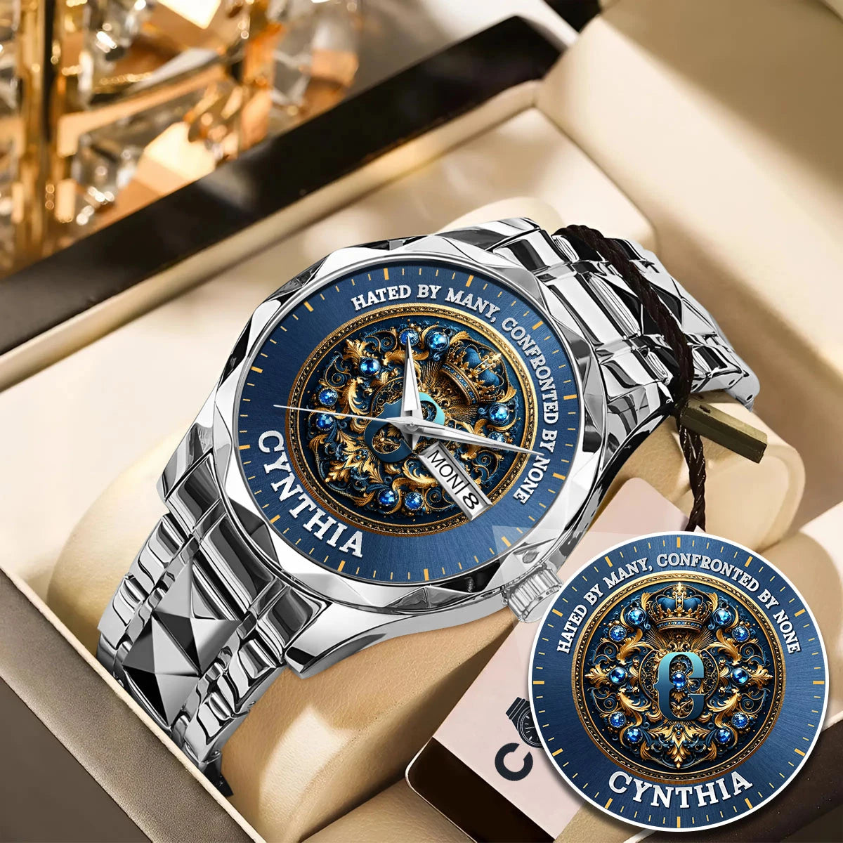 Hated By Many Confronted By None Golden Blue Watch CYNTHIA M1-W15