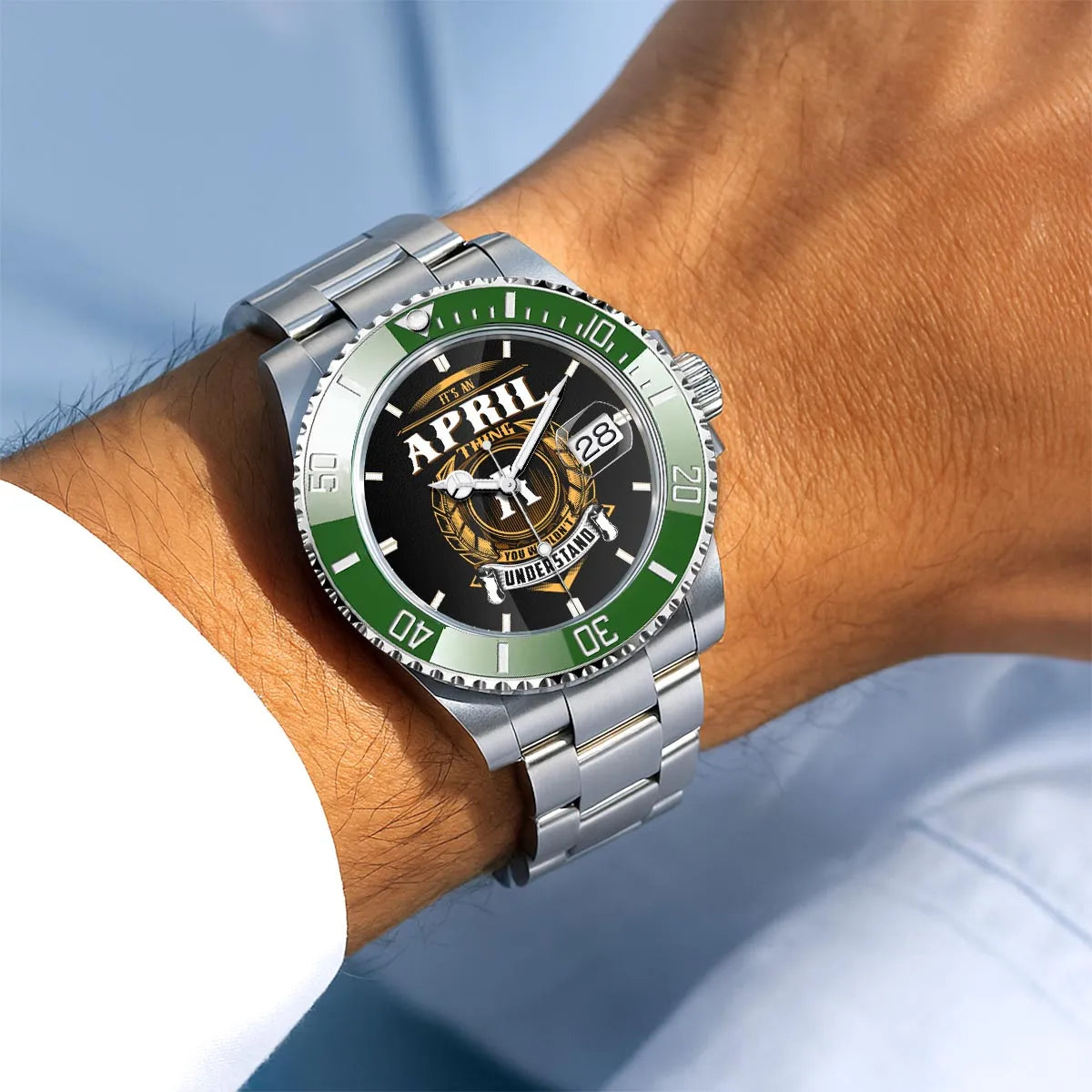 APRIL 13K1-439 Personalized Green Submariner Watch, Premium Gift for Anniversary