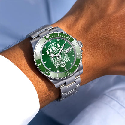 DEL 13K1-440 Personalized Green Submariner Watch, Premium Gift for Anniversary