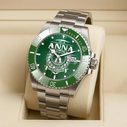 ANNA 13K1-440 Personalized Green Submariner Watch, Premium Gift for Anniversary