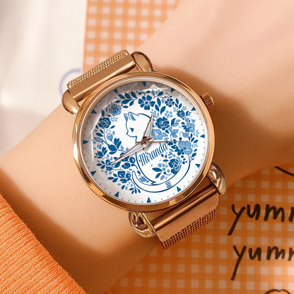 MIRANDA 13K1-475 Blue Floral Cat Mesh Watch