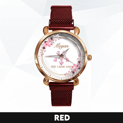 Live Laugh Love Flower Wreath Rose Golden Watch MEGAN M1-W10