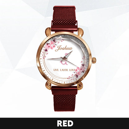 Live Laugh Love Flower Wreath Rose Golden Watch JOSHUA M1-W10