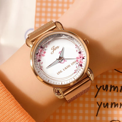 Live Laugh Love Flower Wreath Rose Golden Watch JIM M1-W10