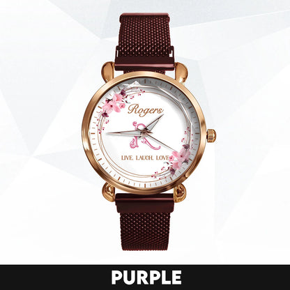 Live Laugh Love Flower Wreath Rose Golden Watch ROGERS M1-W10