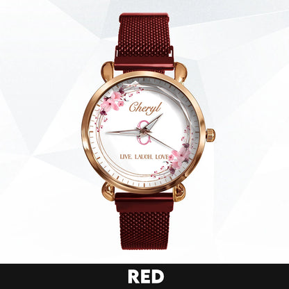 Live Laugh Love Flower Wreath Rose Golden Watch CHERYL M1-W10