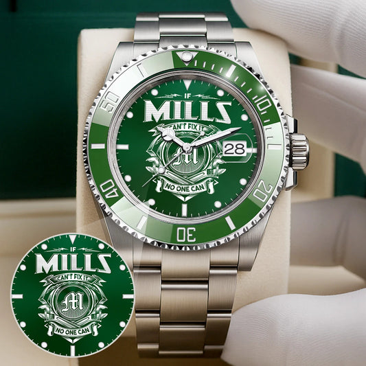 MILLS 13K2-448 Personalized Green Watch “If ... Can’t Fix It No One Can”