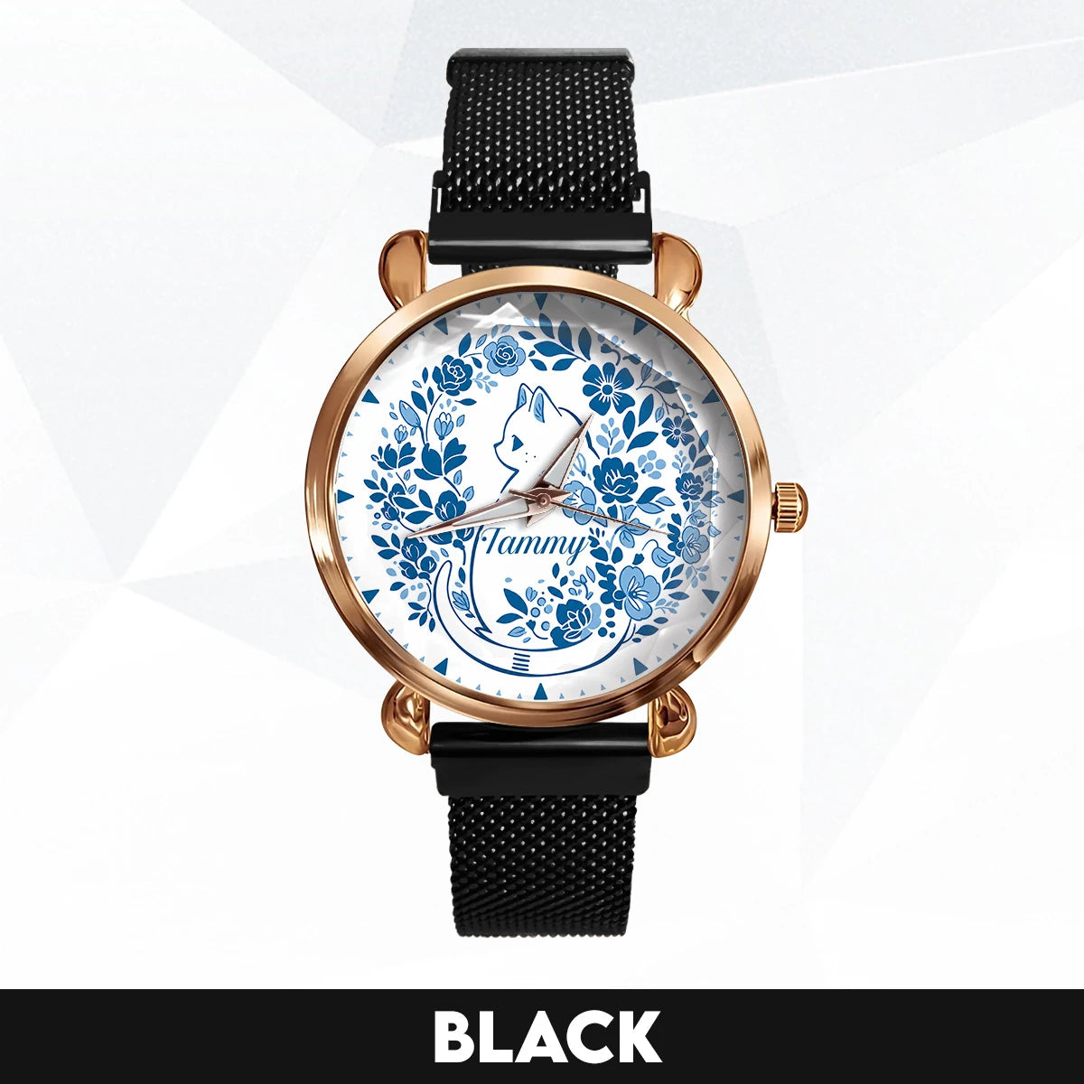 TAMMY 13K1-475 Blue Floral Cat Mesh Watch