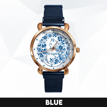 WRIGHT 13K1-475 Blue Floral Cat Mesh Watch